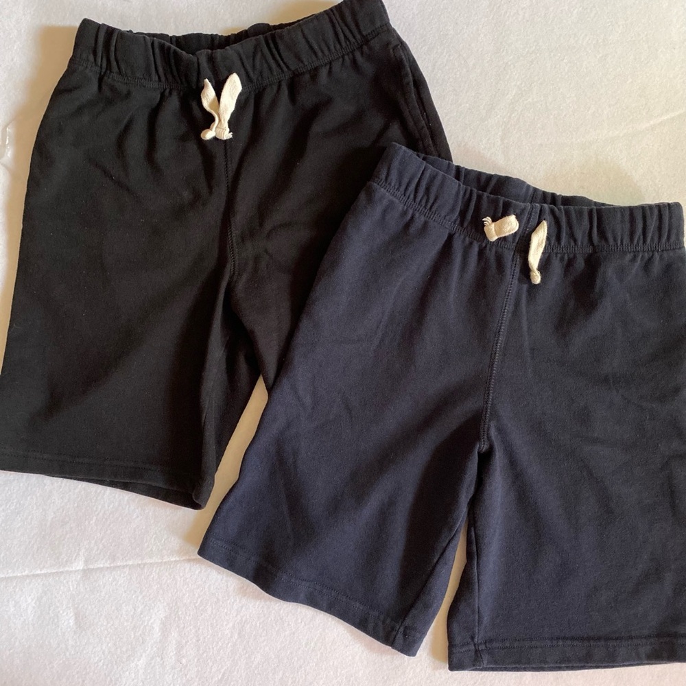 2pair Gym Shorts Kid Sz 10/12 Elastic waist pockets Black Blue Summer Activewear